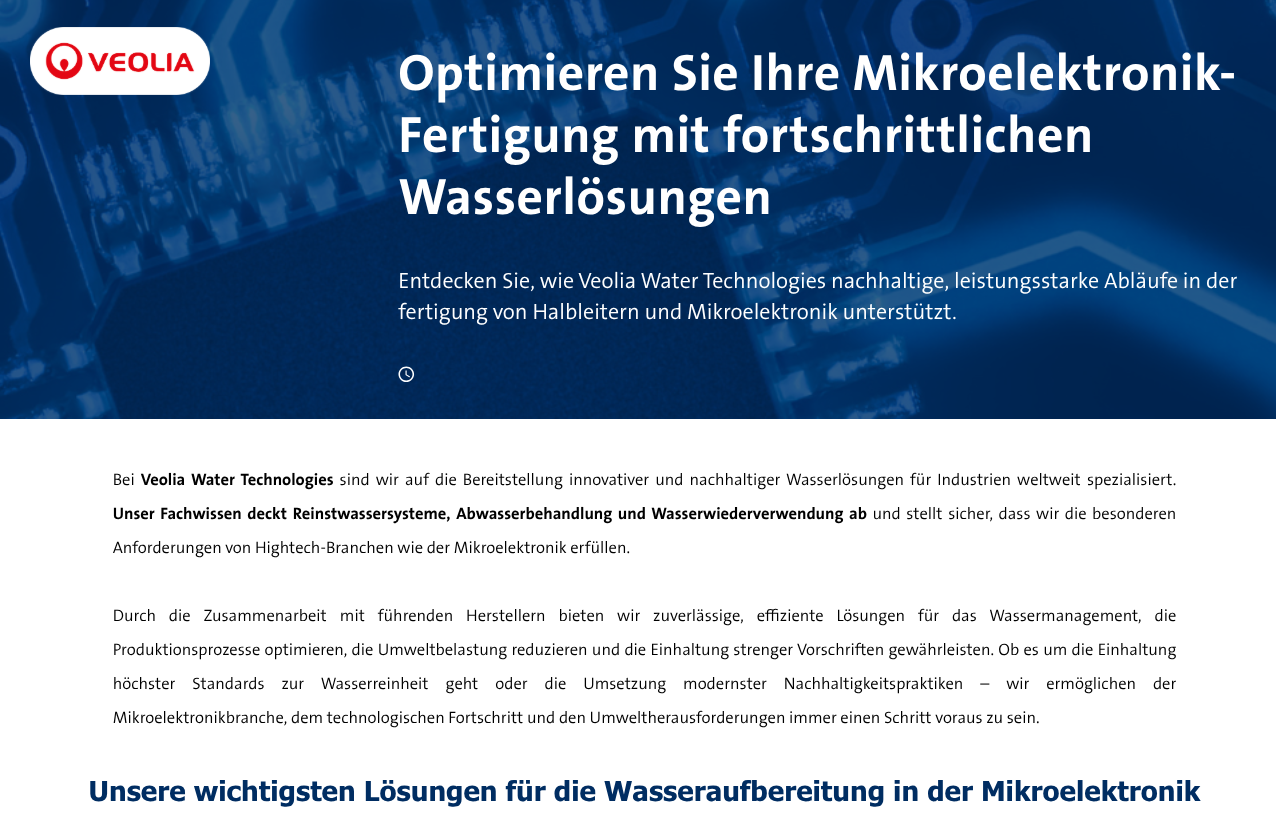 Screenshot Übersichtsseite Wasseraufbereitung in der Mikroelektronik Screenshot Übersichtsseite Wasseraufbereitung in der Mikroelektronik
